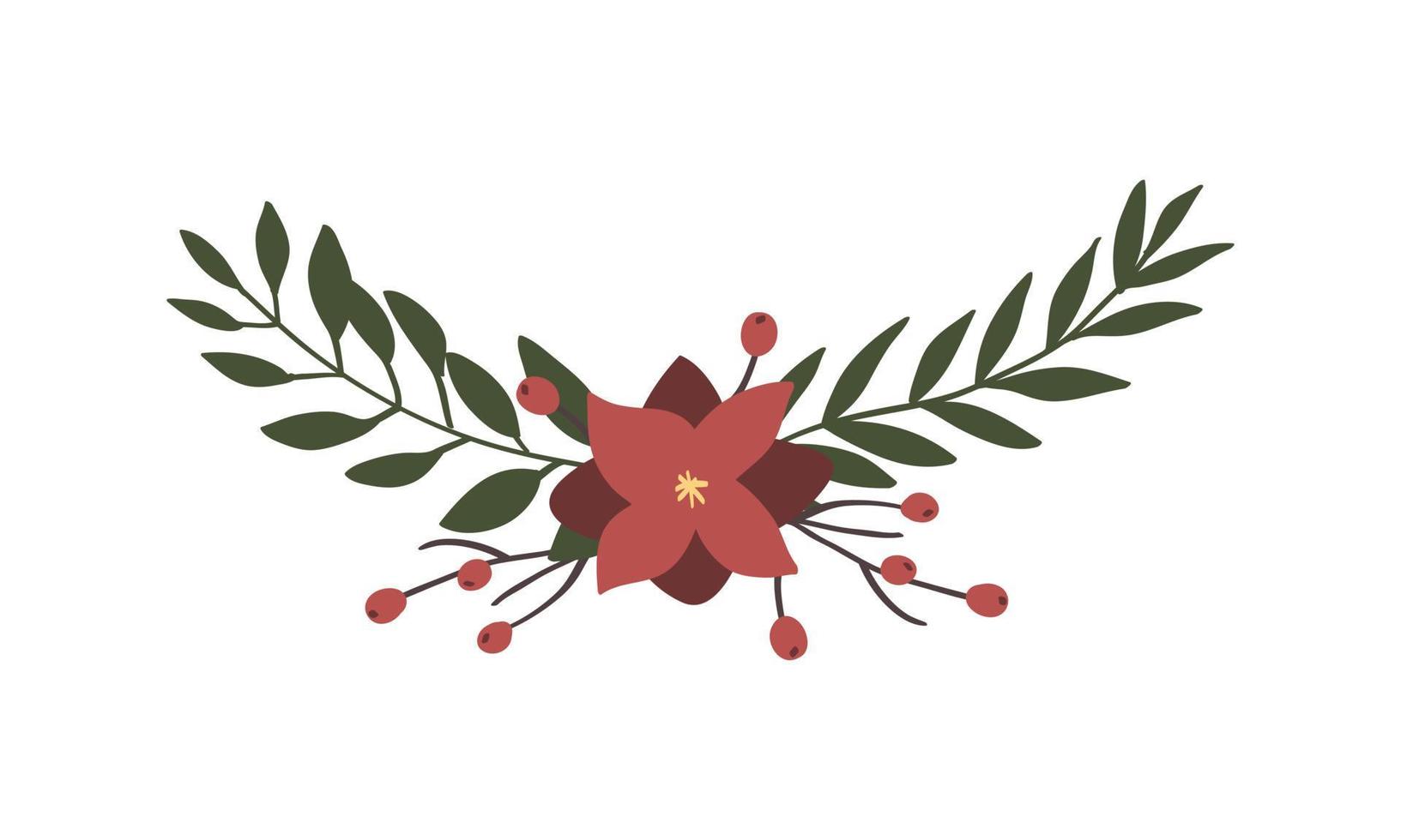 dennenbladeren en bloemen zijn met de hand getekend in kransen op een geïsoleerde achtergrond. vectorelementen voor kerstversieringen vector