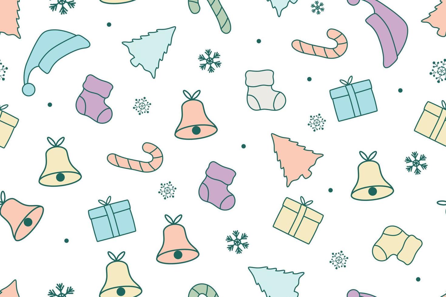 naadloos doodle kerstboompatroon met pastelkleurontwerp vector