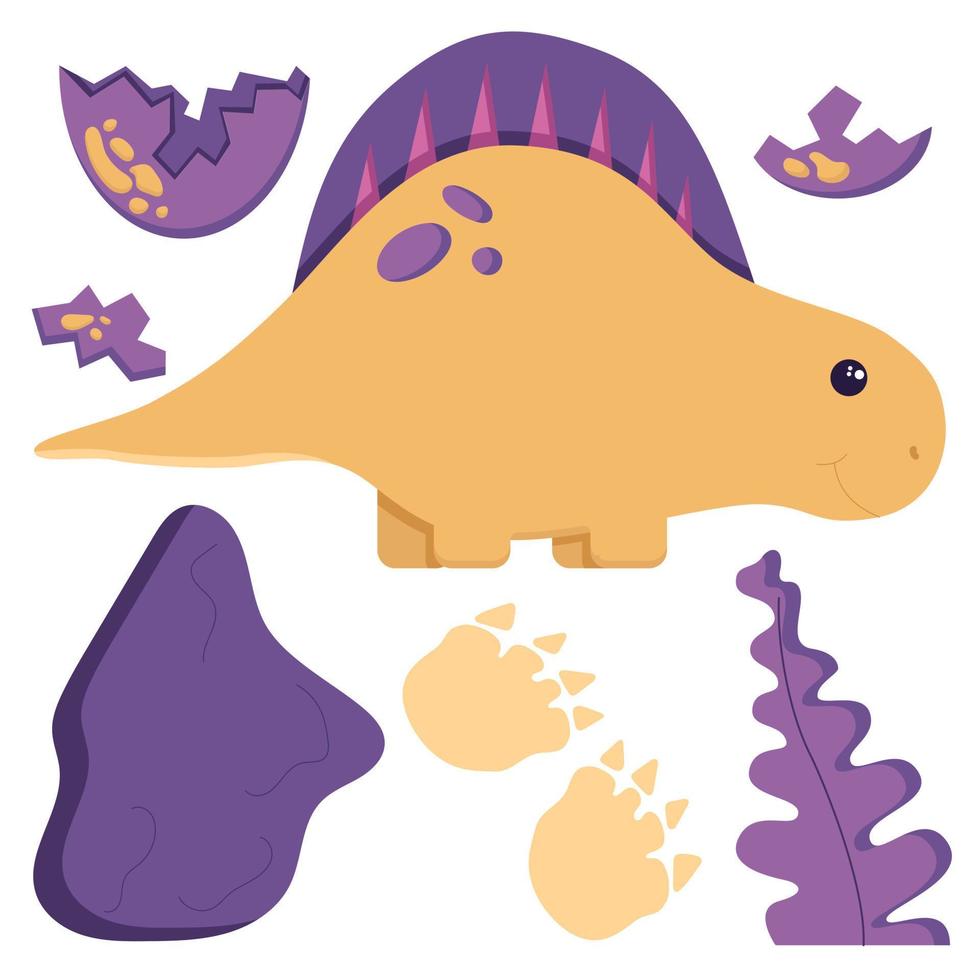 een set van schattige dinosaurussen voor het decoreren van de kinderkamer, mesozoïcum-tijdperk stickers voor kinderen, tyrannosaurus, pterodactylus, stegosaurus, brachiosaurus en diplodocus in een vlakke stijl, geïsoleerd op een witte. vector