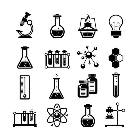 Chemie pictogrammen instellen zwart vector