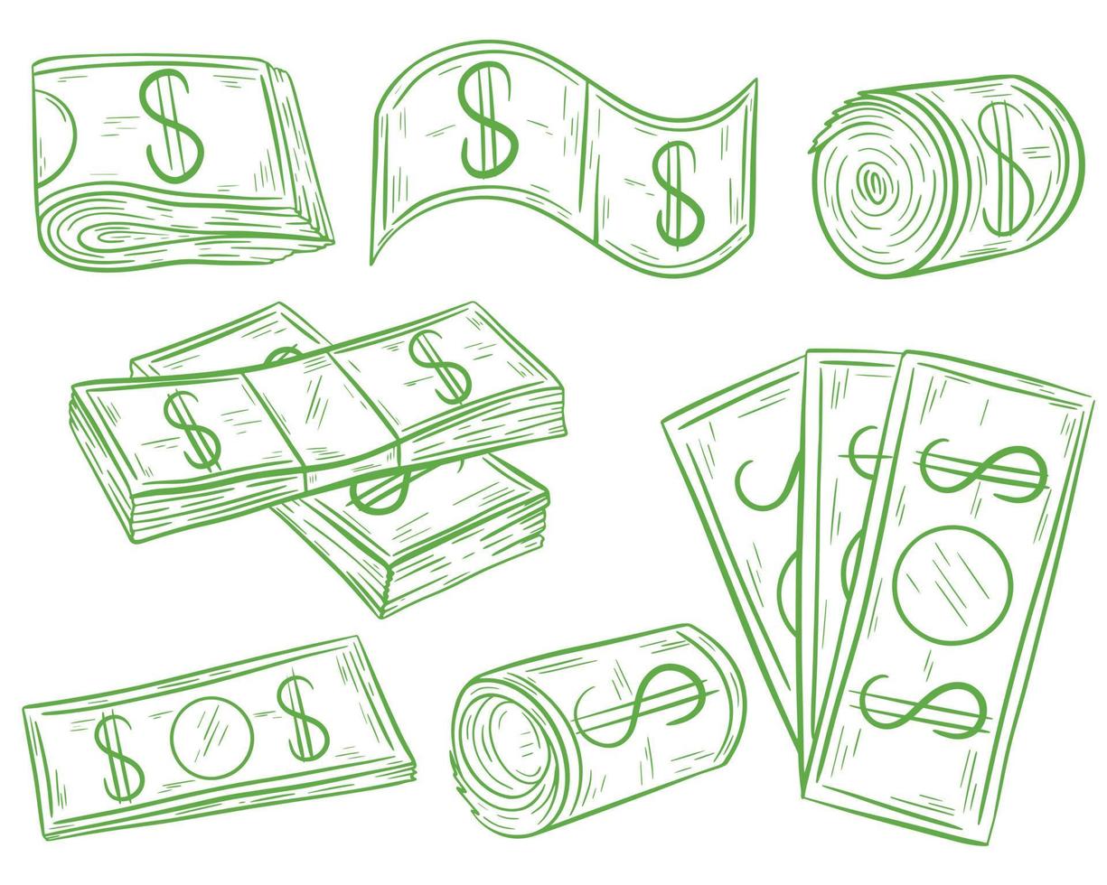 handgetekende set geld vectorillustratie vector