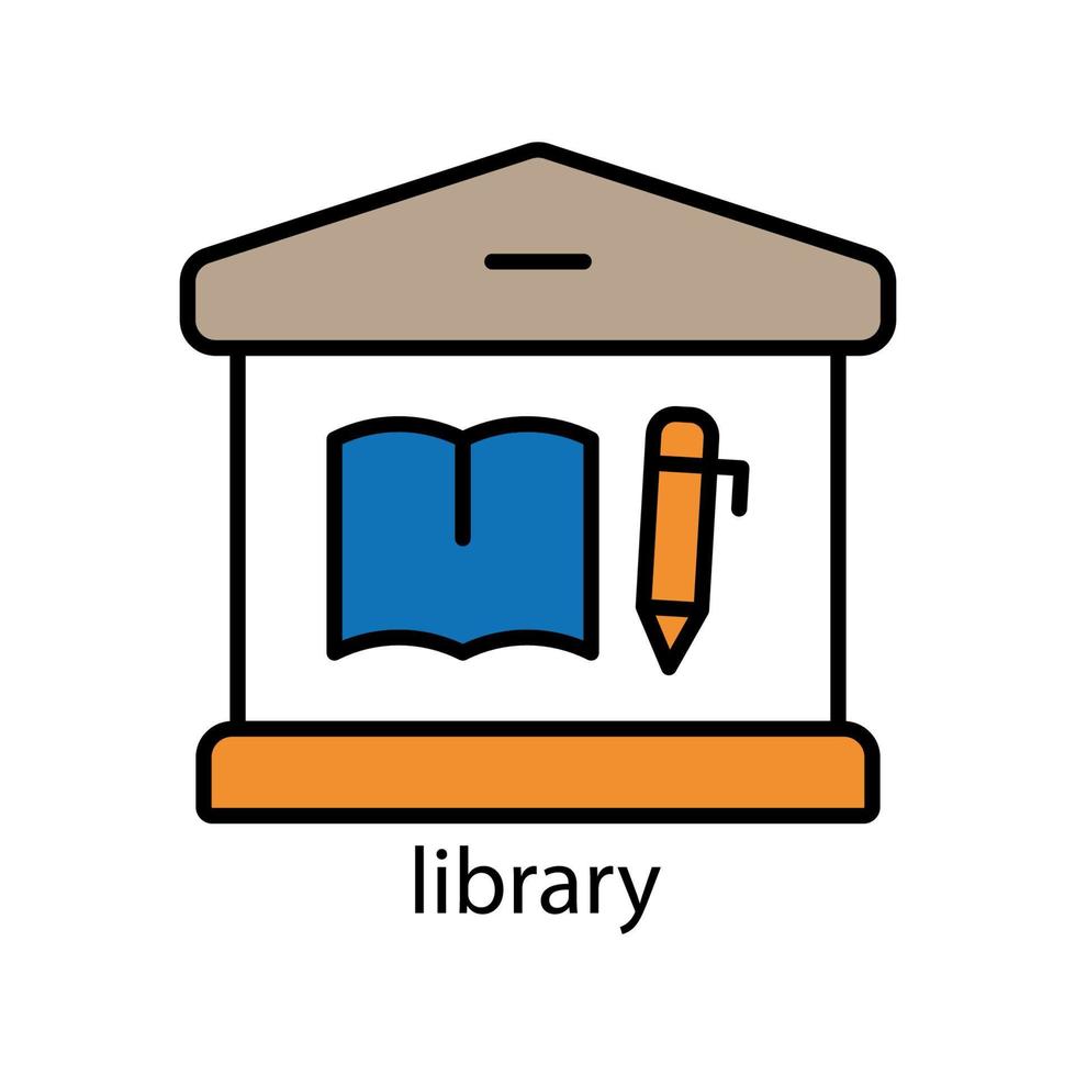 bibliotheek gebouw lineaire kleur pictogram. bewerkbare streek. ontwerpsjabloon vector