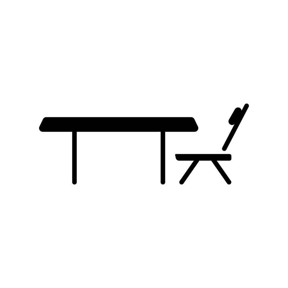 tafel en stoel ontwerp. glyph-pictogramstijl. eenvoudige illustratie. bewerkbare streek. ontwerpsjabloon vector