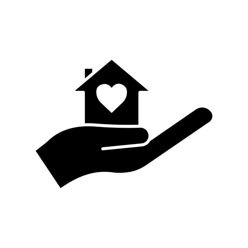 handpictogram met huis en hart. liefdadigheidssymbool, donatie, mensheid. bewerkbare streek. ontwerpsjabloon vector