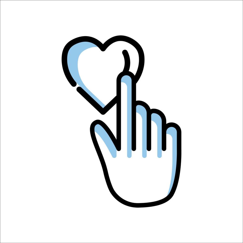 handpictogram met hart. liefdadigheidssymbool, donatie. tweekleurig lijn gekleurd ontwerp. het pictogram kan worden gebruikt voor toepassingspictogram, webpictogram, infographics. bewerkbare streek. ontwerpsjabloon vector