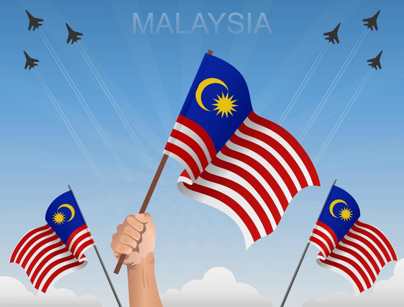 Maleisische vlaggen die onder de blauwe lucht vliegen vector