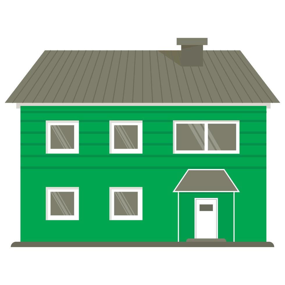 groen europees rustiek eenvoudig huis. mooi huis met twee verdiepingen in noorwegen. typisch houten huis. architectuurelement van noorwegen. voorbeeld van Scandinavische landelijke architectuur. vector