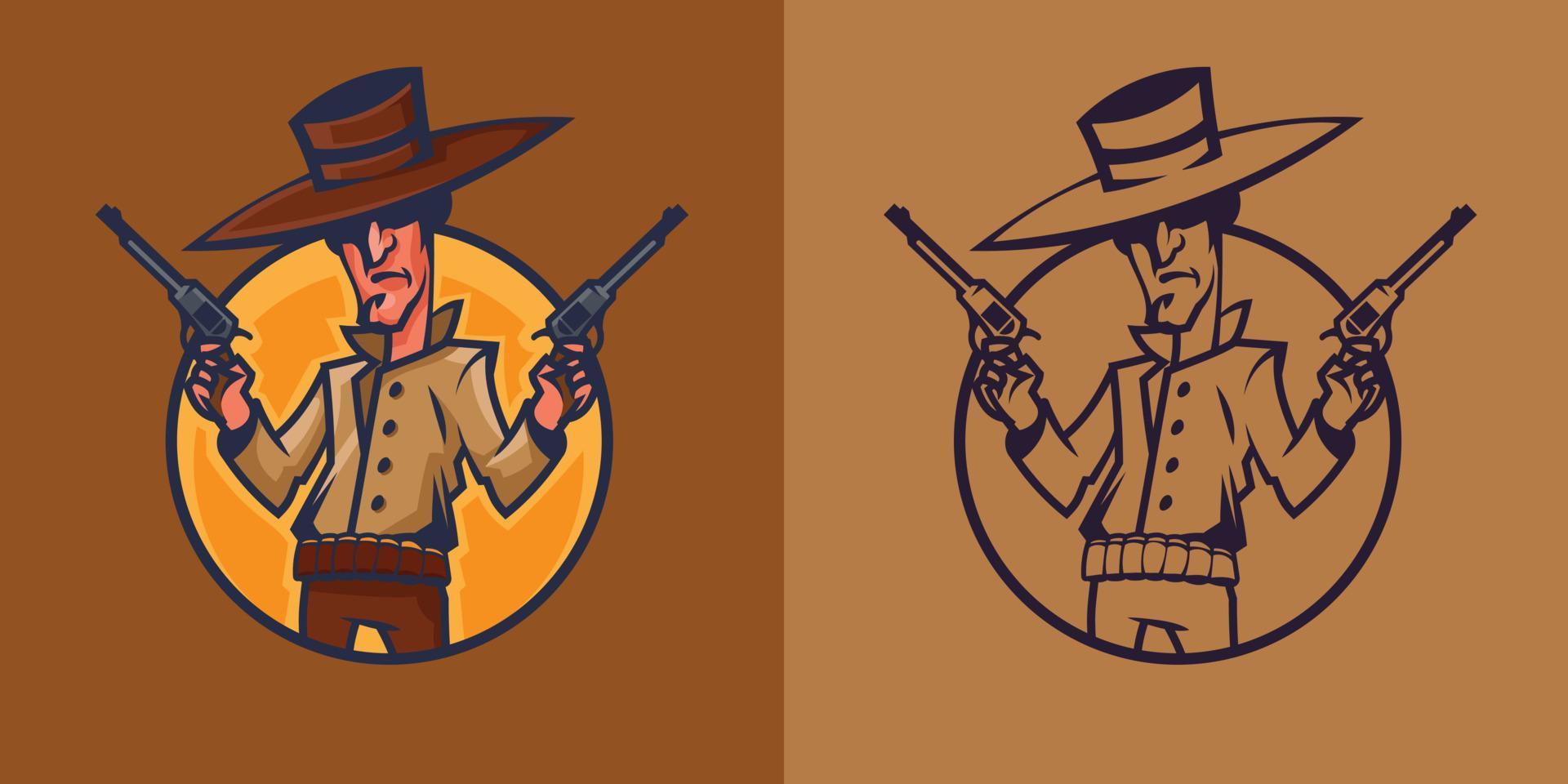 cowboy met revolvers in verschillende stijlen. vector