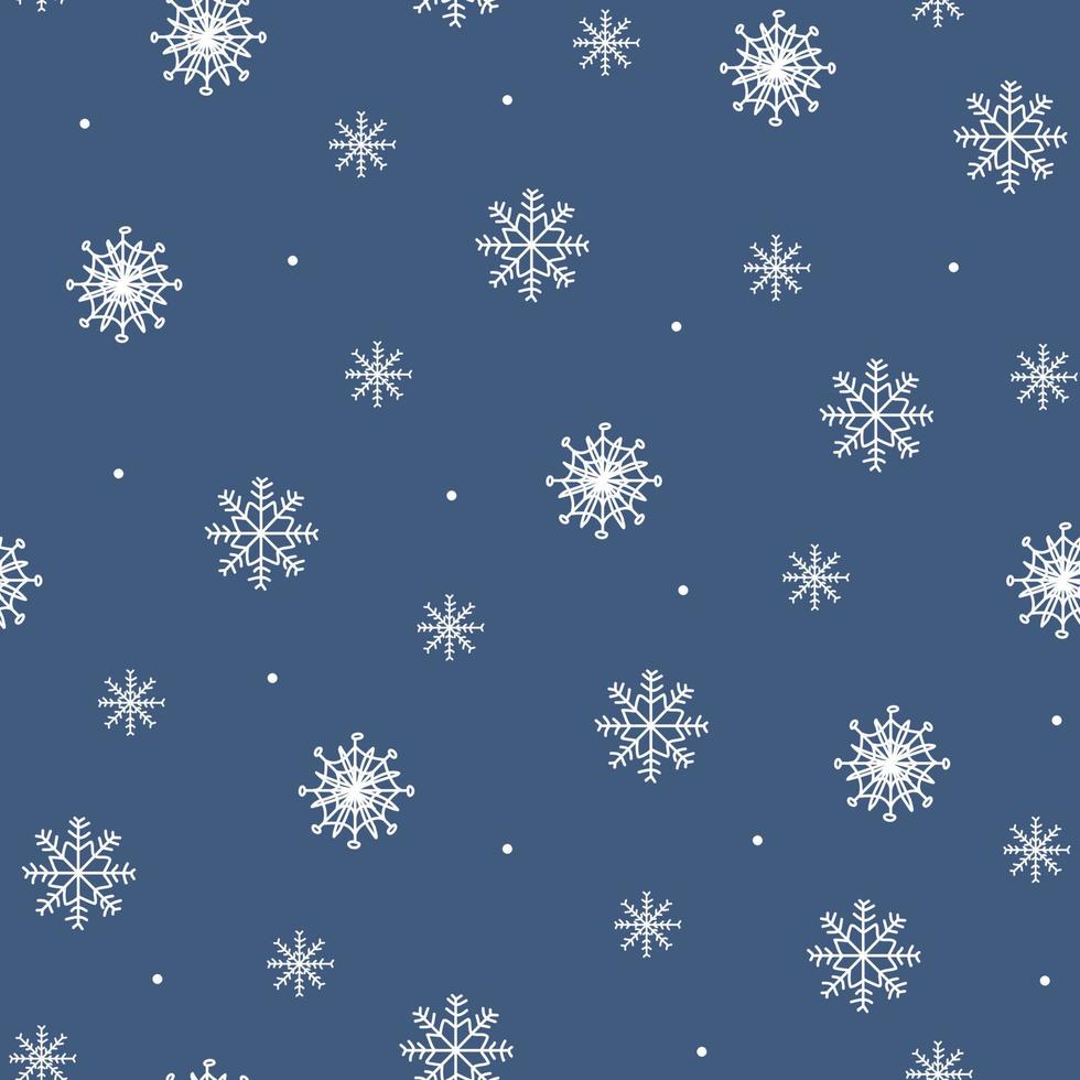 blauw patroon met lijnen doodle schattige witte sneeuwvlokken. winter textuur, textiel, behang, achtergrond. vector