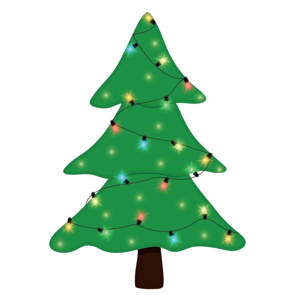 cartoon kerst illustratie met xmas versierde boom geïsoleerd met kleur slinger. plat vector feestelijk concept voor prettige kerstdagen en gelukkig nieuwjaar