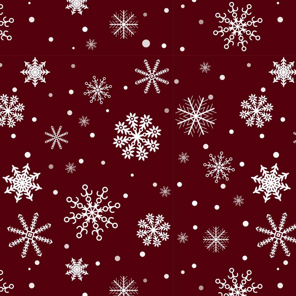 naadloze patroon met doodle sneeuwvlokken op een Bourgondische achtergrond. kerstpatroon voor geschenken. witte sneeuwvlokken. platte vectorillustratie vector