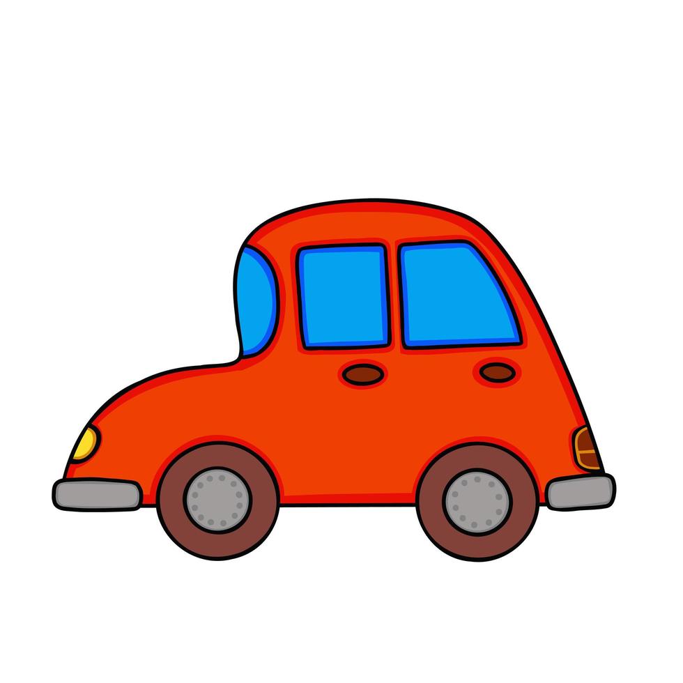 cartoon oranje auto op witte achtergrond. illustratie voor afdrukken, achtergronden, wallpapers, covers, verpakkingen, wenskaarten, posters, stickers, textiel en seizoensontwerp. vector