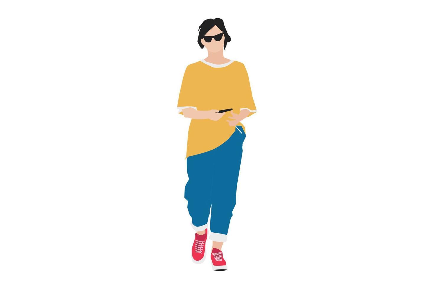 vectorillustratie van casual vrouwen die op de stoep lopen vector