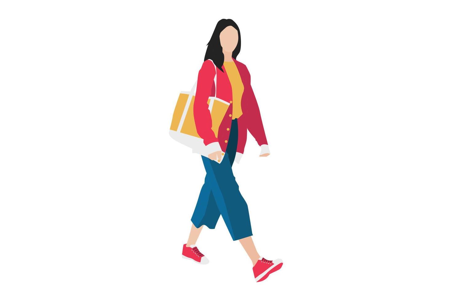 vectorillustratie van modieuze vrouwen die op de stoep lopen vector