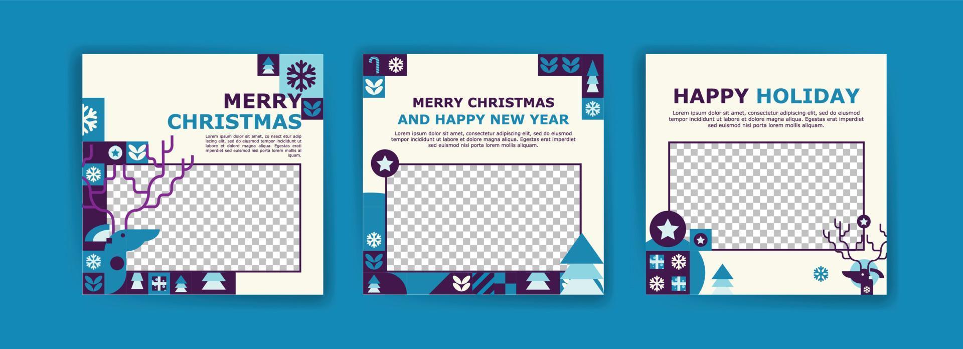 social media postsjabloon voor vrolijk kerstfeest en nieuwjaar. kleurrijke geometrische patroonaffiche voor vrolijk kerstfeest en nieuwjaar. vector