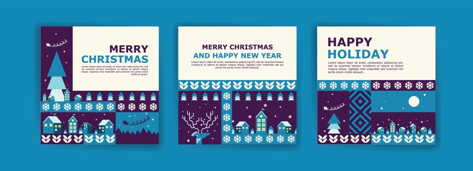 social media postsjabloon voor vrolijk kerstfeest en nieuwjaar. kleurrijke geometrische patroonaffiche voor vrolijk kerstfeest en nieuwjaar. vector