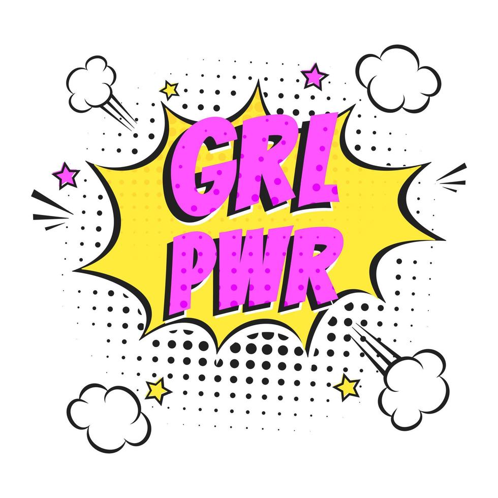 komische belettering grl pwr in het platte ontwerp van de tekstballonnen komische stijl. dynamische popart vectorillustratie geïsoleerd op een witte achtergrond. uitroepconcept van pop-art stemuitdrukking in stripboekstijl vector