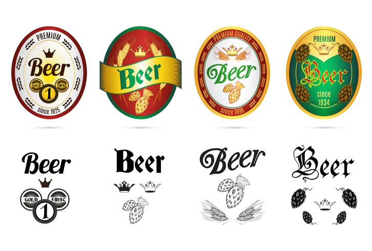 Bier populaire merken labels iconen set vector