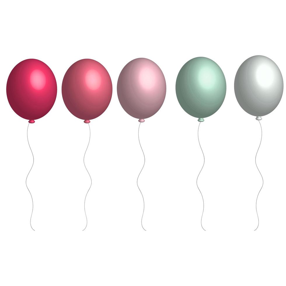 3D-realistische vector helium ballonnen in zachte kleuren voor verjaardag, feestkaart