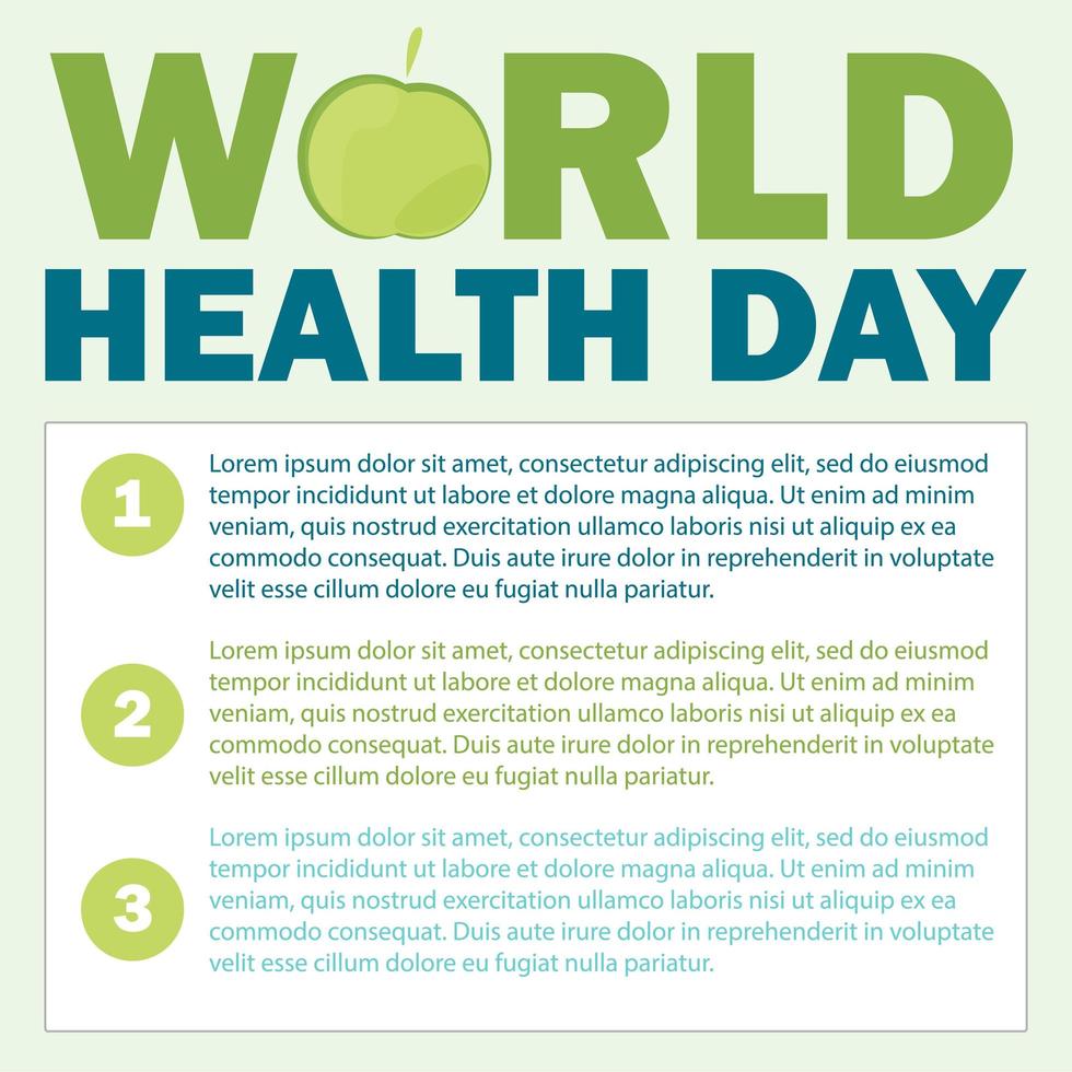 Wereldgezondheidsdagkaart. vectorillustratie met groene appel en tekst vector