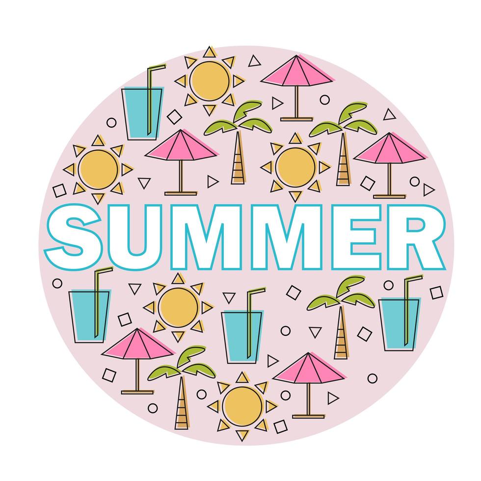 vector zomer belettering met lineaire pictogrammen en borden reizen en vakantie concept
