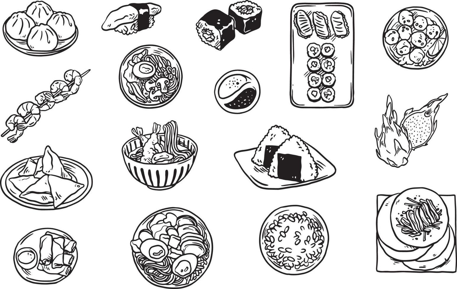 verzameling Aziatisch eten doodles vector