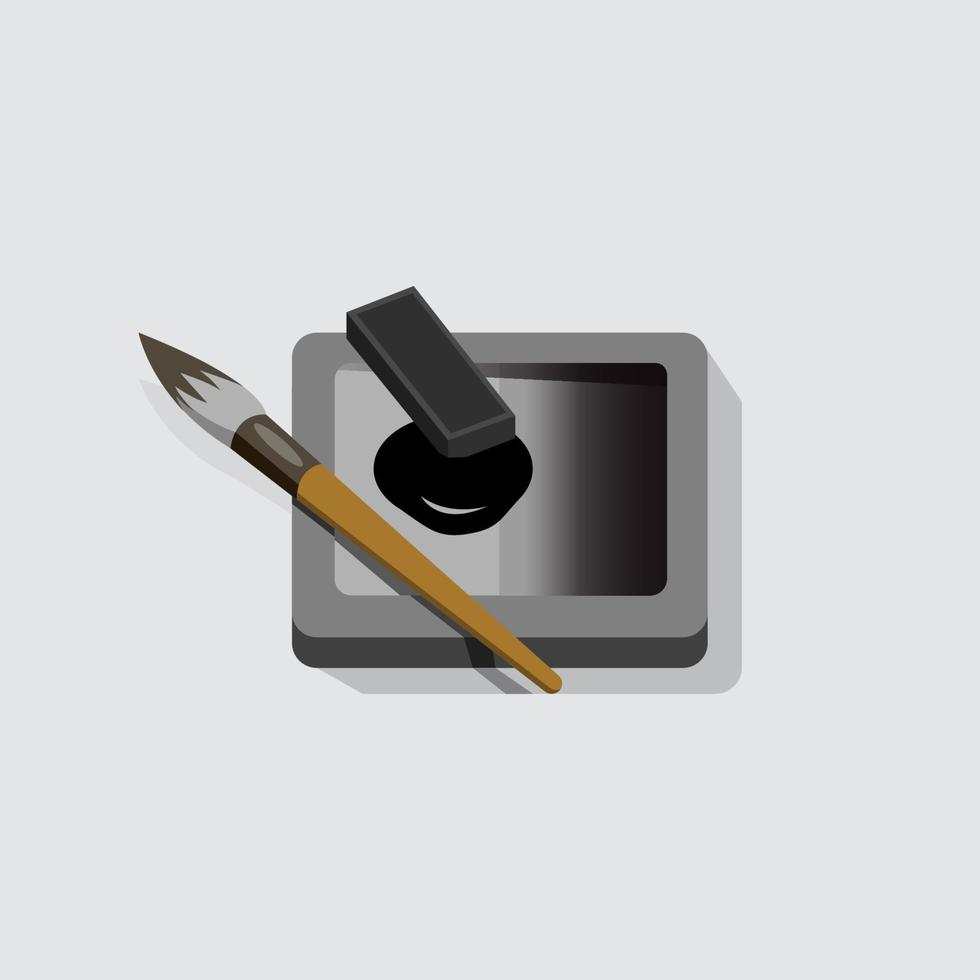 kalligrafie-inkt, inktsteen en penseel, sumi-inktillustratiesymbool, pictogram, vector