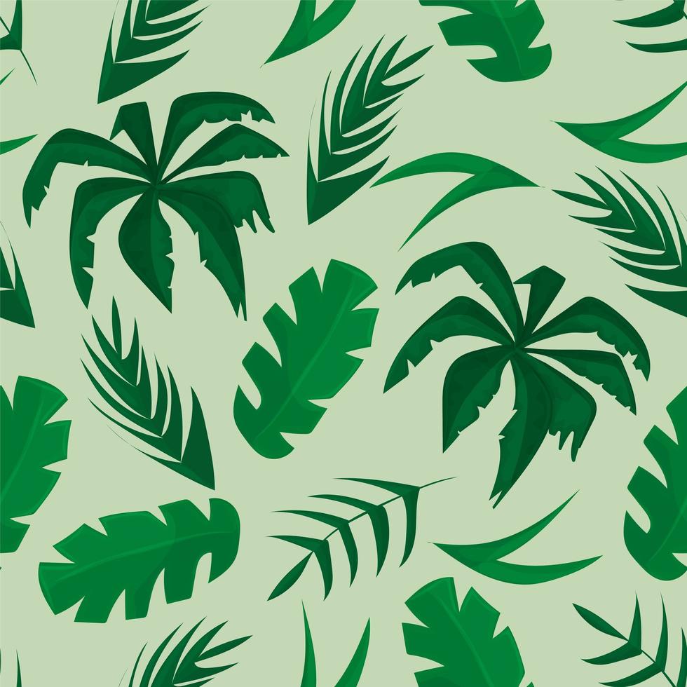 naadloos patroon met tropische bladeren op groene achtergrond vector