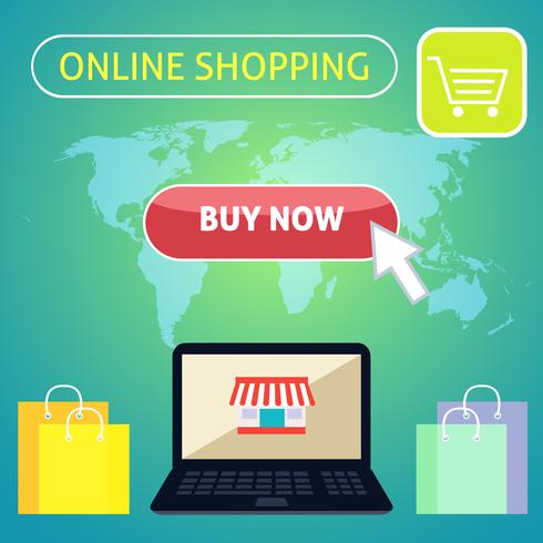Koop nu online shopping conceptontwerp vector