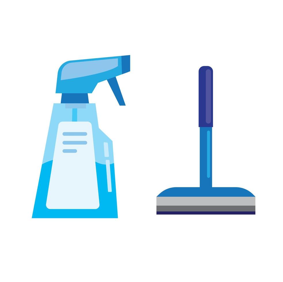schonere spray en wisser voor glas of raam badkamer gereedschap apparatuur pictogrammenset vlakke afbeelding vector