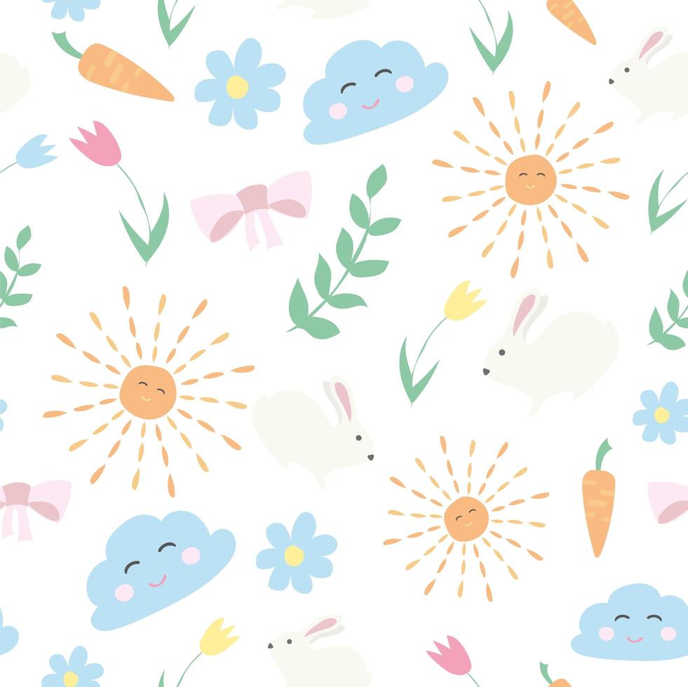 vector bloemmotief in doodle stijl met bloemen en bladeren. lente achtergrond