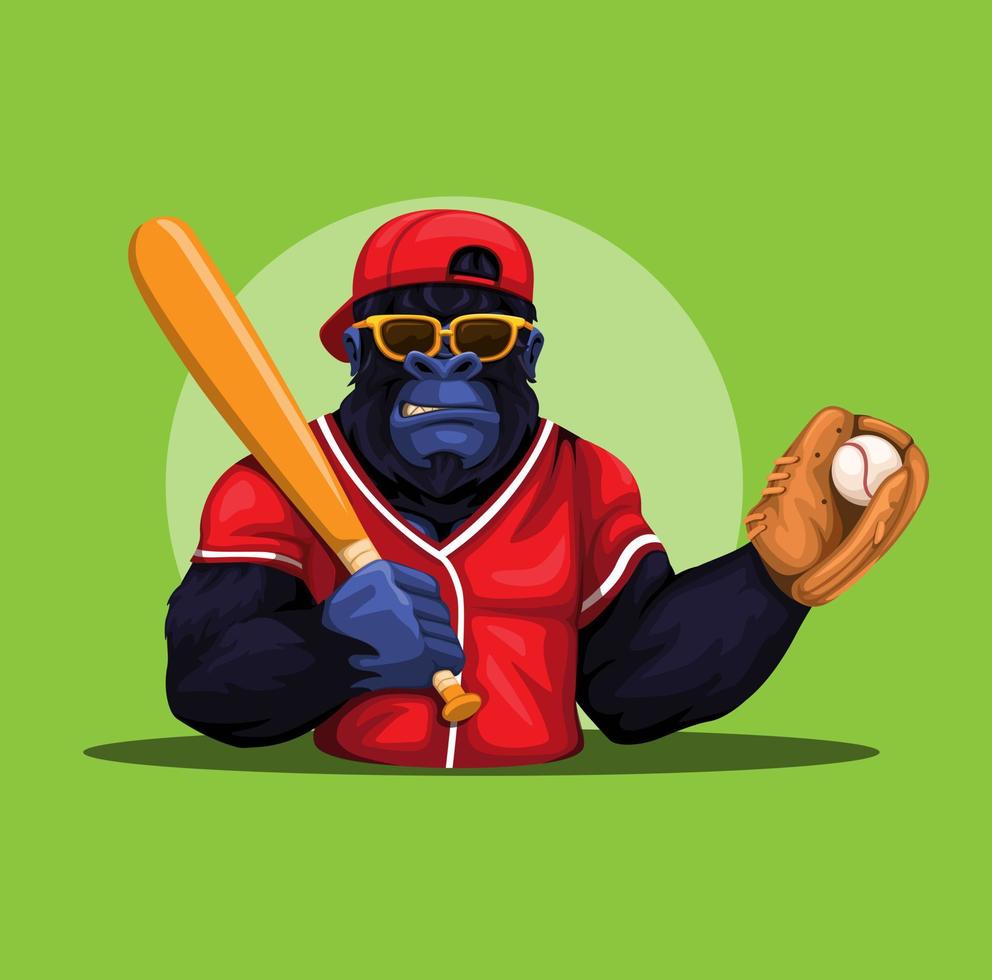 gorilla aap honkbal speler kostuum met vleermuis en bal mascotte karakter illustratie vector