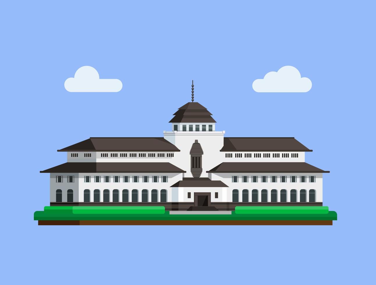 gedung sate is een beroemd gebouworiëntatiepunt uit het concept van bandung, west java, indonesië, in een platte illustratievector vector