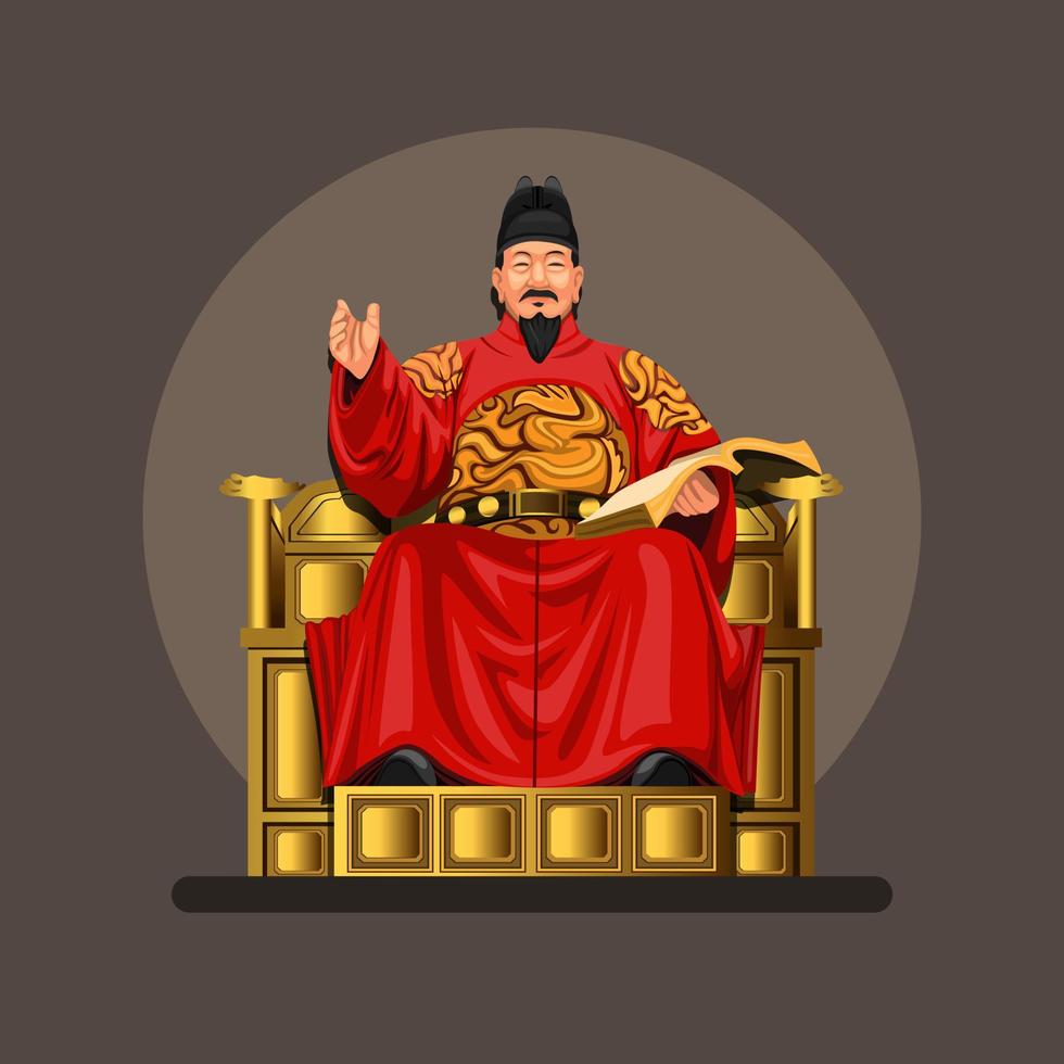 figuur van koning Sejong de Grote, hij was de vierde koning van de Joseon-dynastie van Korea. symbool concept in cartoon afbeelding vector
