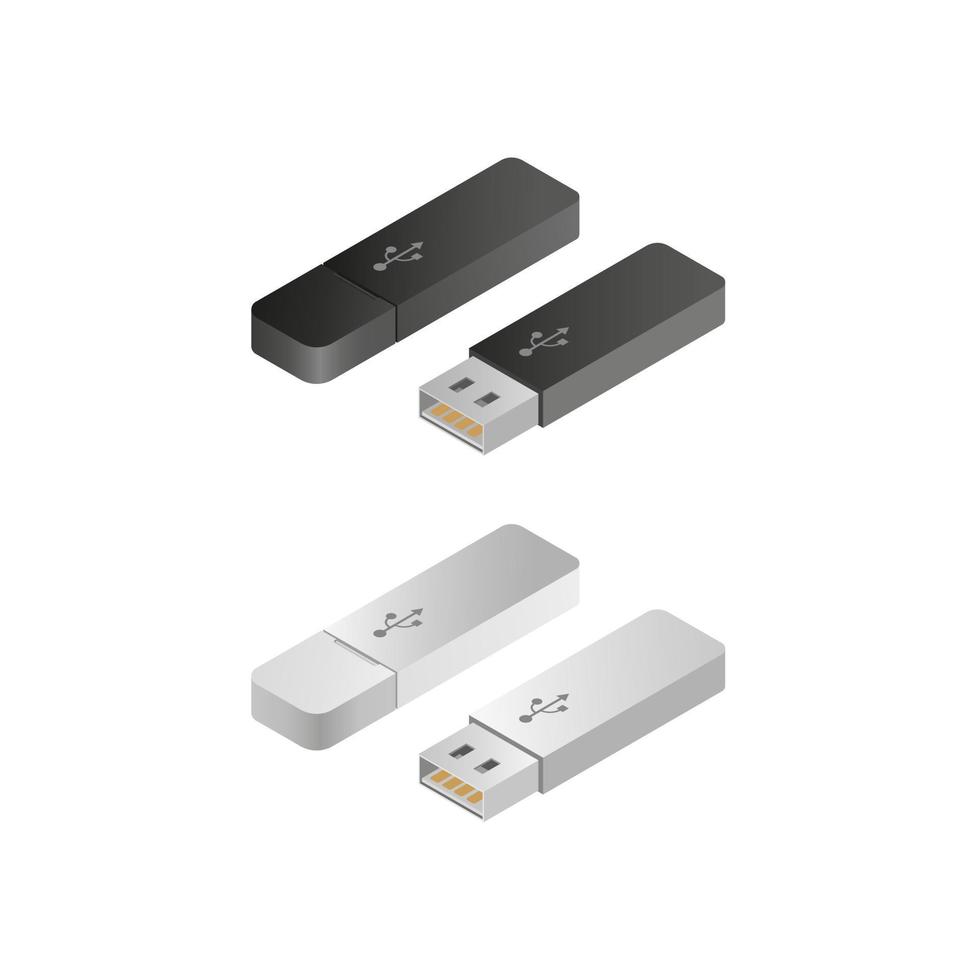 USB-stick in isometrisch illustratieconcept in zwart-witte kleur geïsoleerd op witte achtergrond vector