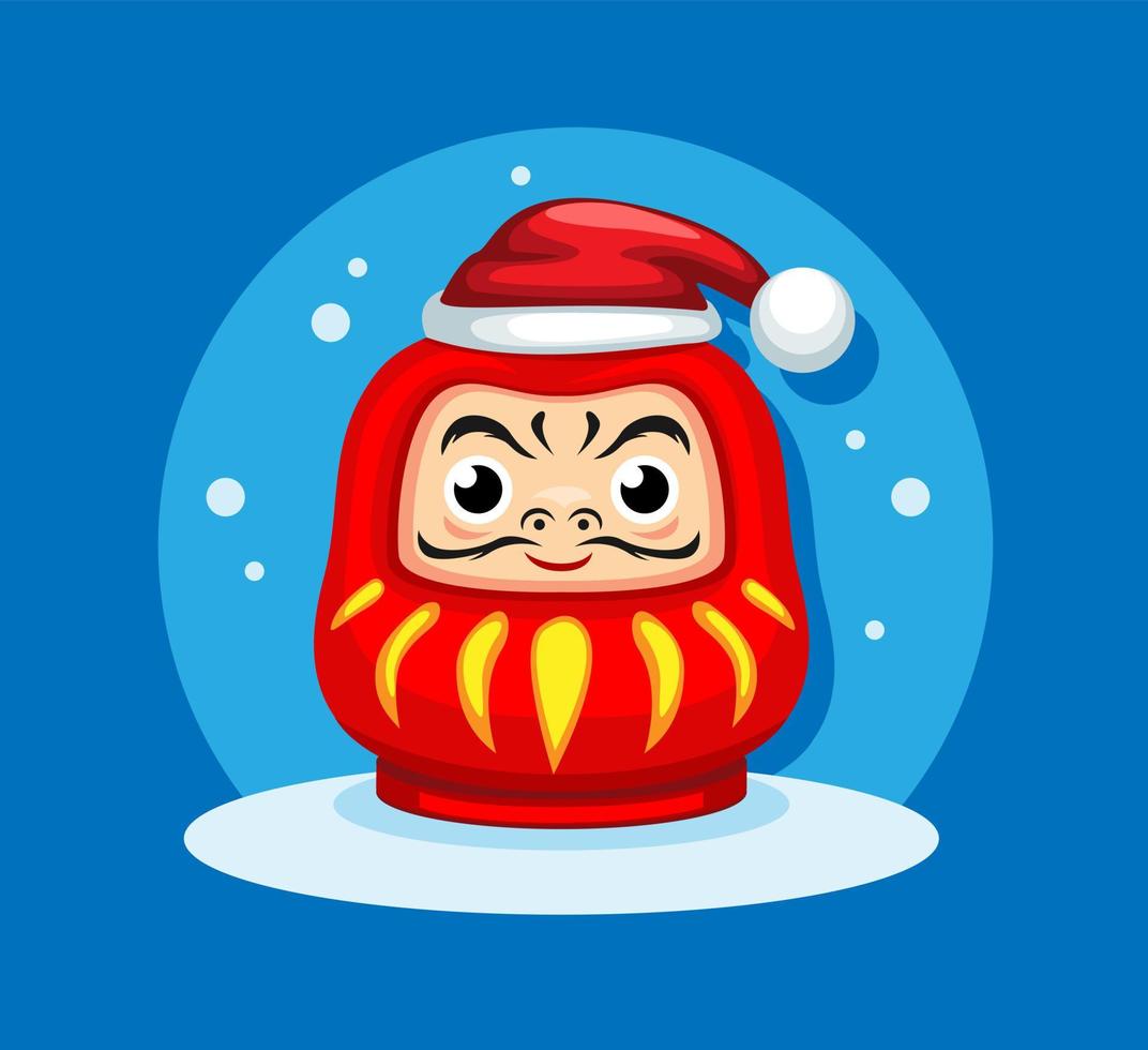 daruma-pop draagt een kerstmuts op de cartoonillustratievector van het kerstseizoen vector