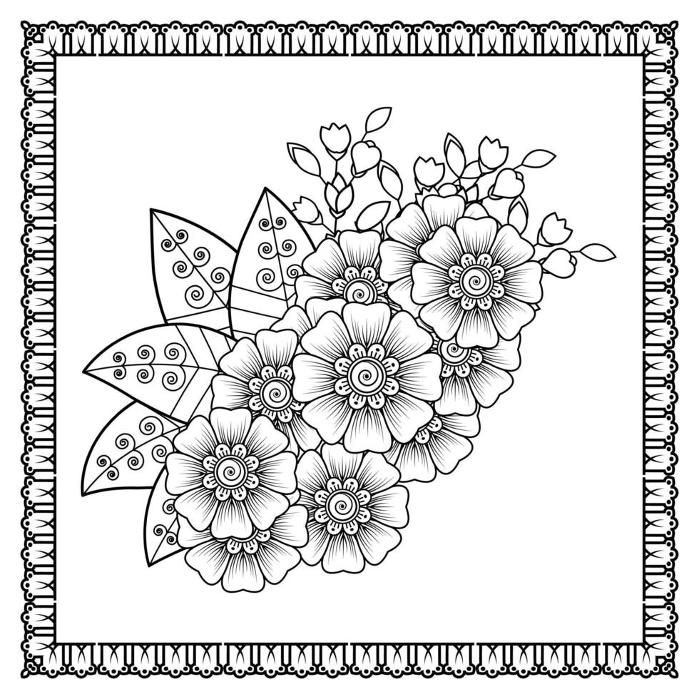 mehndi bloem voor henna, mehndi, tatoeage, decoratie. decoratief ornament in etnische oosterse stijl, doodle ornament, schets hand tekenen. kleurboek pagina. vector