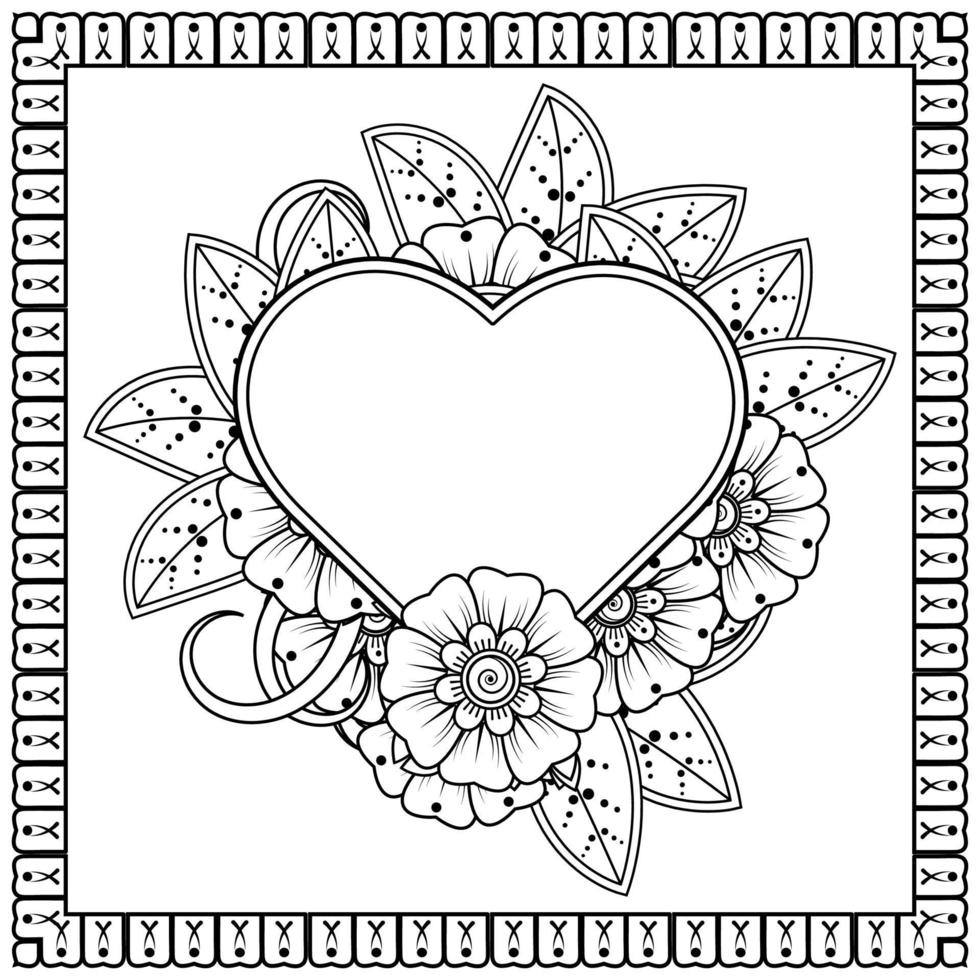 mehndi bloem met frame in de vorm van een hart. decoratie in etnische oosterse, doodle sieraad. vector