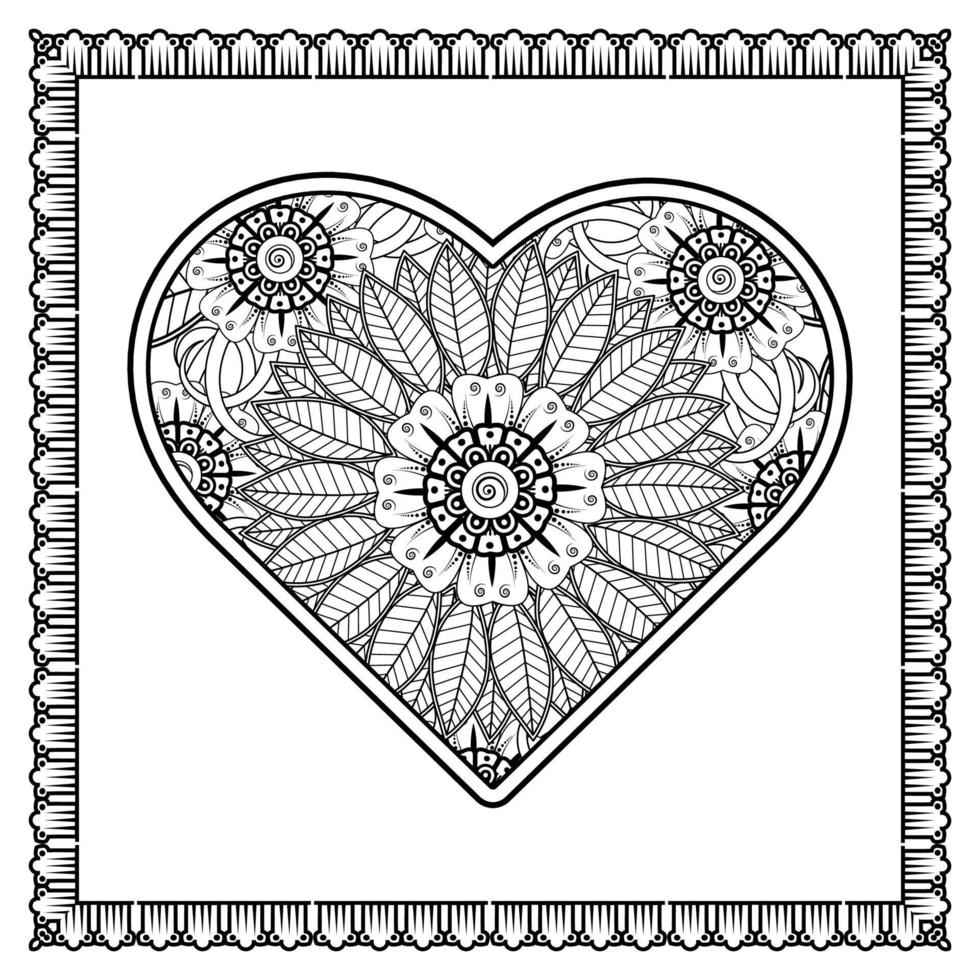 mehndi bloem met frame in de vorm van een hart. decoratie in etnische oosterse, doodle sieraad. vector