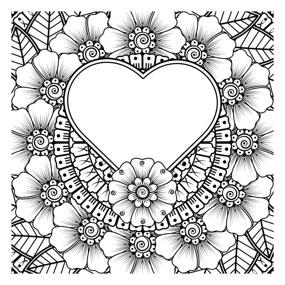 mehndi bloem met frame in de vorm van een hart. decoratie in etnische oosterse, doodle sieraad. vector