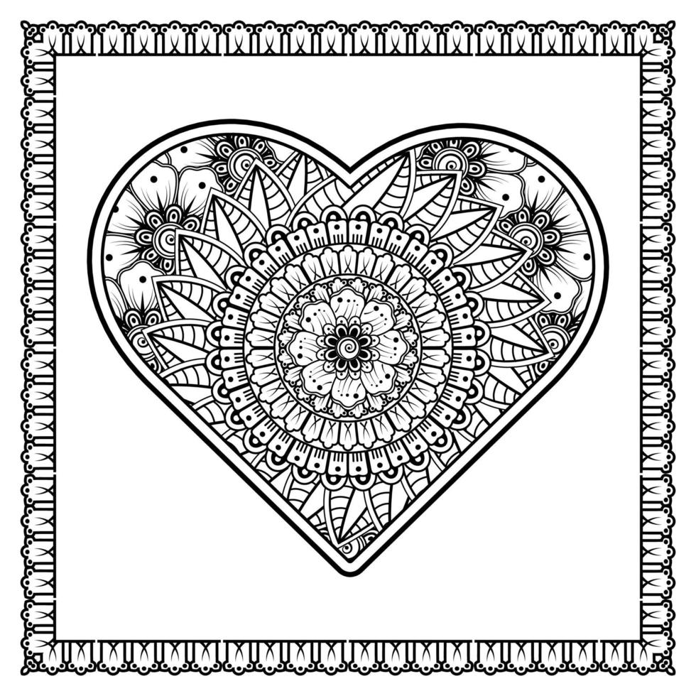 mehndi bloem met frame in de vorm van een hart. decoratie in etnische oosterse, doodle sieraad. vector