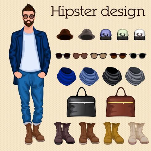 Hipster kerel elementen vector