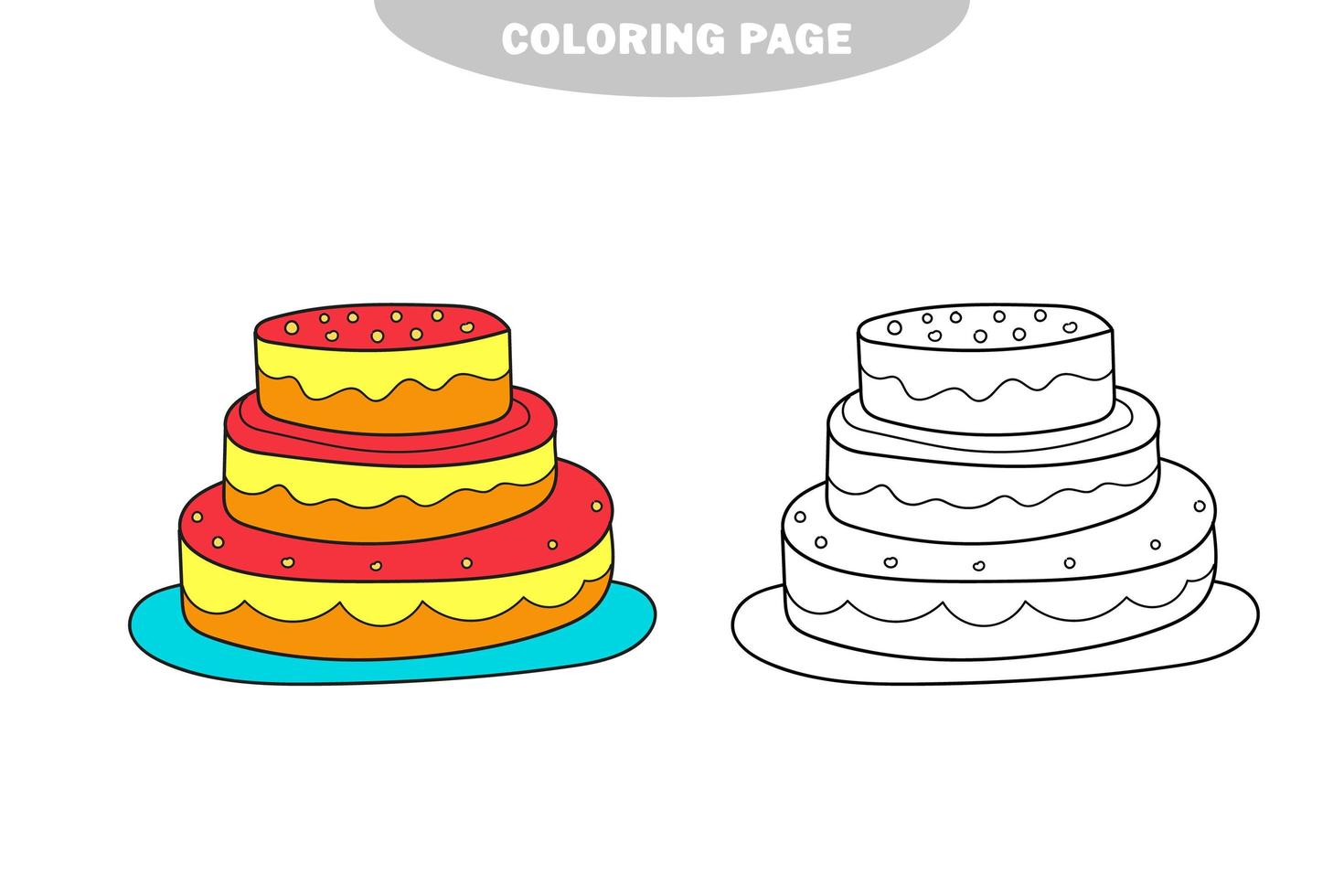 eenvoudige kleurplaat. kleurboek met taart. schets op wit vector