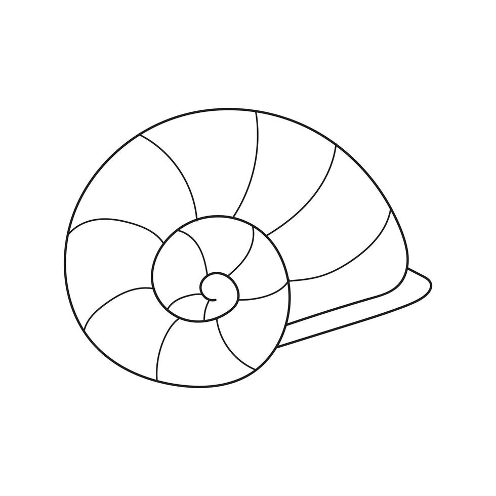 eenvoudige kleurplaat. lijn getrokken ronde zeeschelp op witte geïsoleerde achtergrond vector
