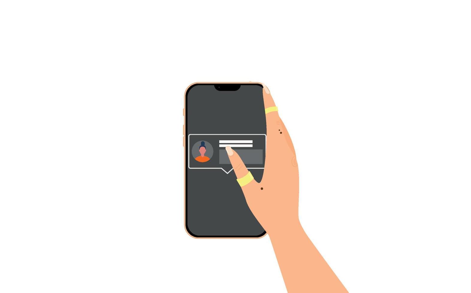 een moderne smartphone in de handen van een meisje. apparaatje. bericht ontvangen. vector illustratie