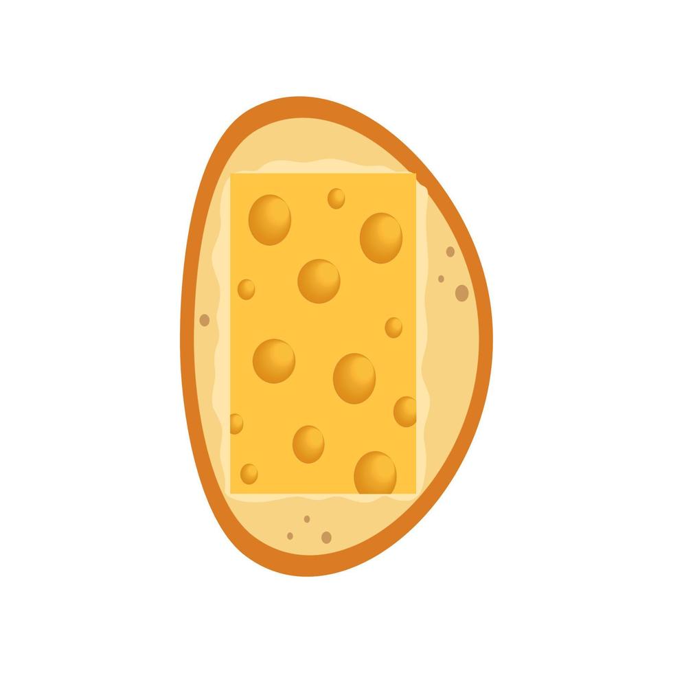 een stukje kaas op brood en boter. vector cartoon tekening van een broodje. fastfood voor het ontbijt. illustratie van junkfood en snelle snacks. koken, receptenboek, kookshow.