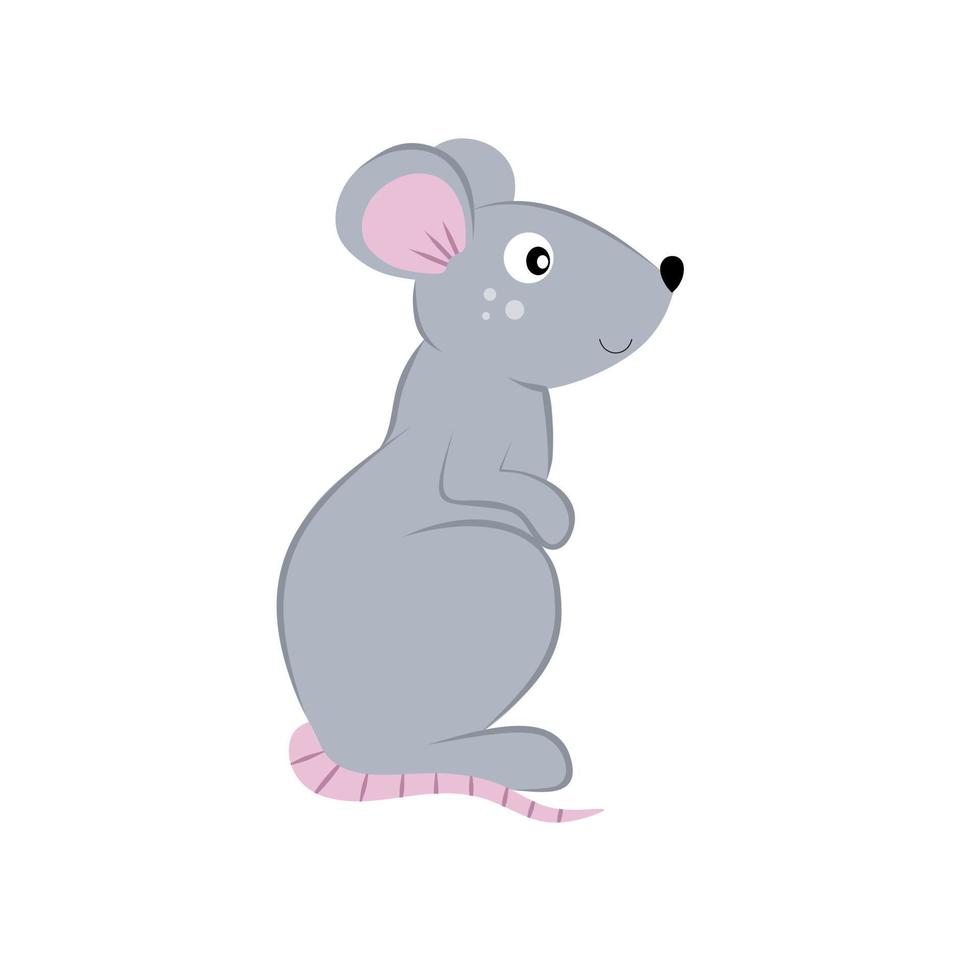 tekening van een muis geïsoleerd op een witte achtergrond. huisdieren, ratten en knaagdieren, kleine dieren uit de dierentuin. illustratie voor de omslag van een kinderboek, alfabet en kaarten met dieren. vector