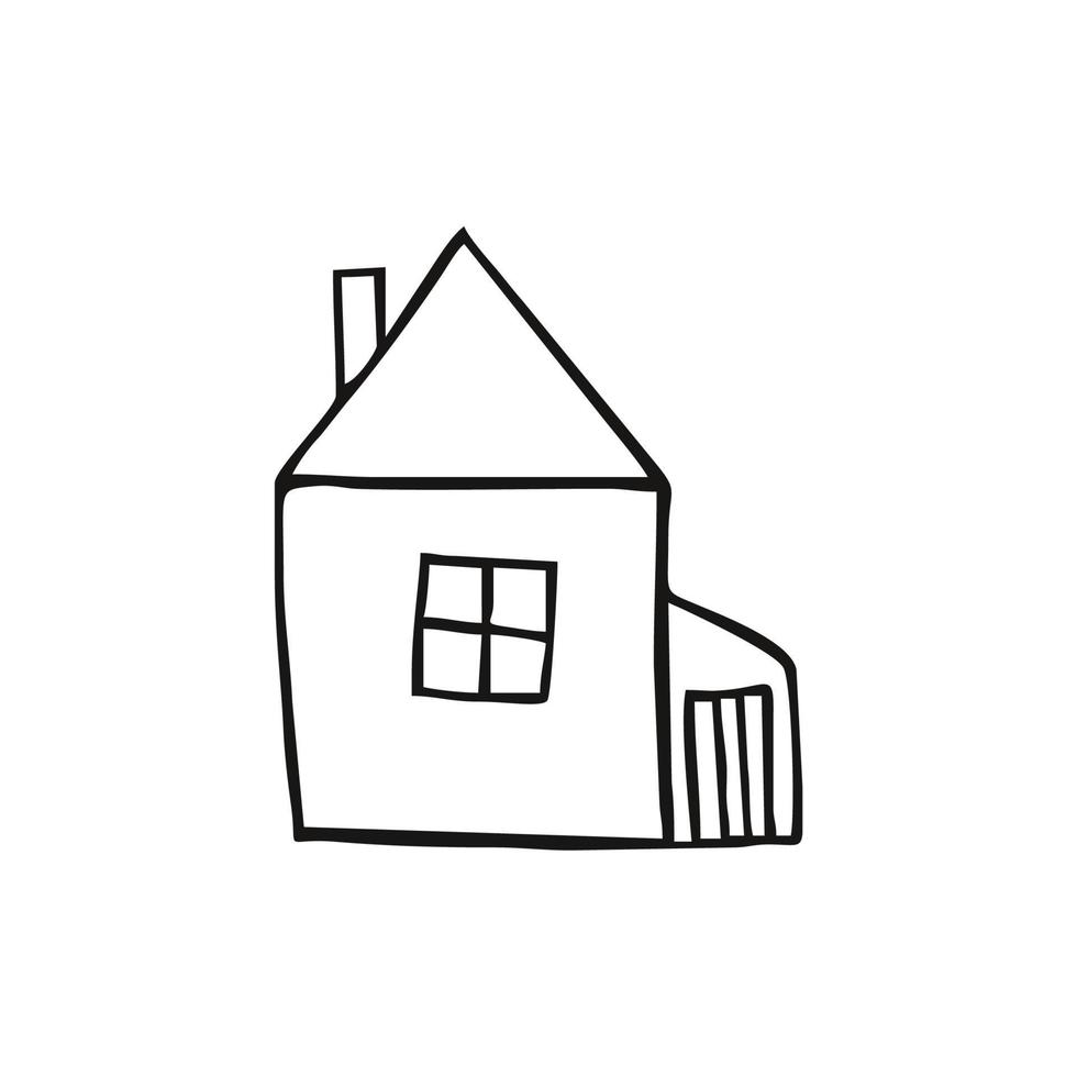 een huis in doodle-stijl op een witte achtergrond. overzicht vector overzicht pictogram. boerderij, dorp, homepage. kinderillustratie eps 10