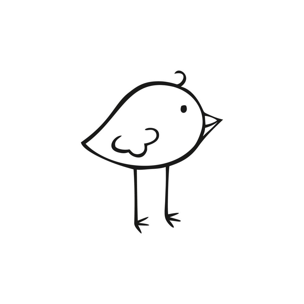 zwart-witte vogel op een witte achtergrond. doodle stripfiguur voor kinderen. contour vectorillustratie. ontwerpelement voor logo, pictogram en briefkaart vector