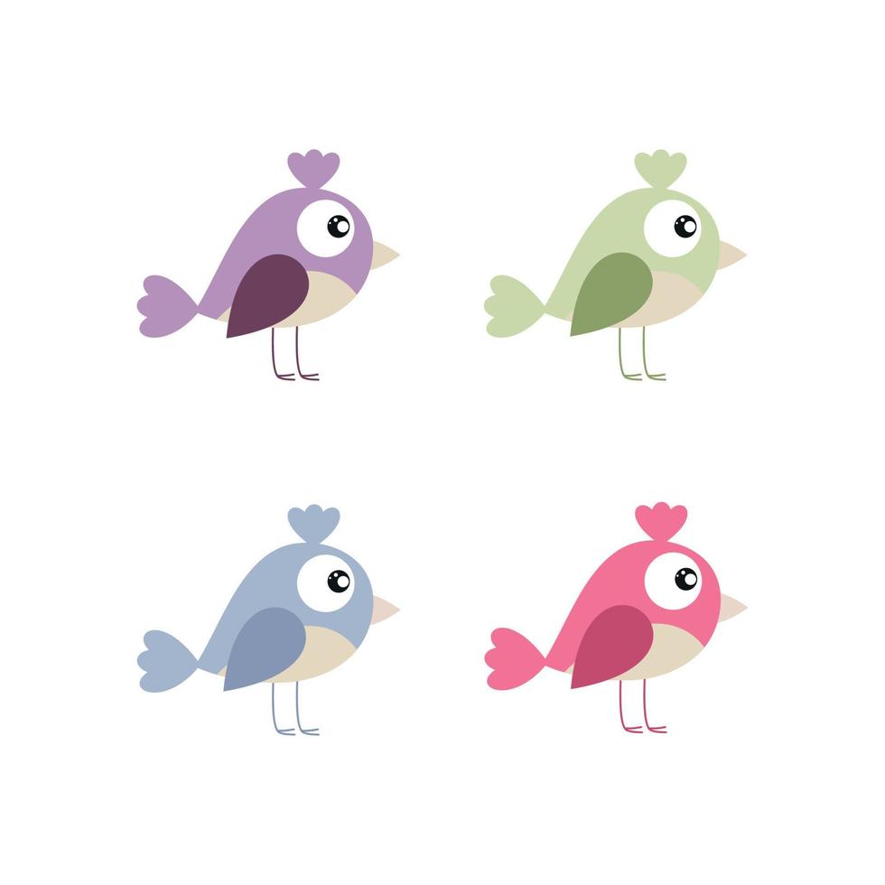 kleine vogels op een witte achtergrond. kinder cartoon vectorillustratie. tekenen voor kinderboeken, textiel, patronen, verpakkingspapier. logo-ontwerp van producten voor pasgeborenen vector